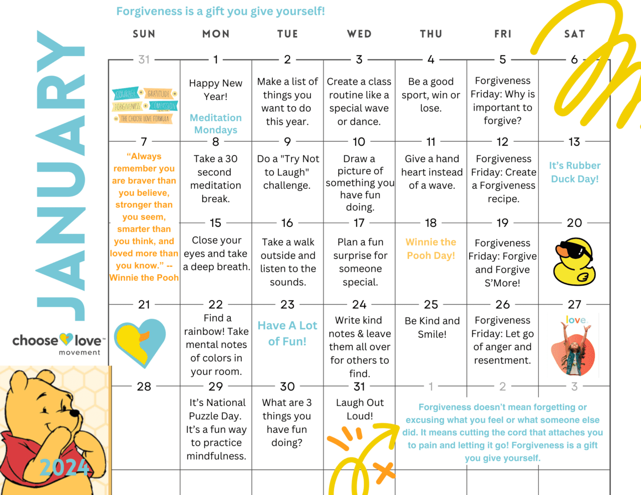 Choose Love January 2024 Calendar - Choose Love Movement